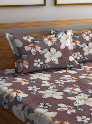 FABINALIV Multicolor Floral 300 TC Cotton Blend King Size Double Bedsheet with 2 Pillow Covers (250X225 cm)