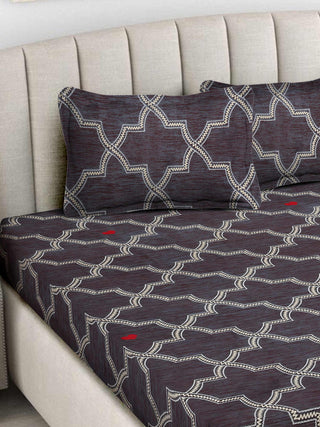 FABINALIV Brown Geometric 300 TC Cotton Blend King Size Double Bedsheet with 2 Pillow Covers (250X225 cm)