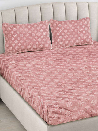 FABINALIV Peach Geometric 300 TC Woollen Embossed King Size Double Bedsheet with 2 Pillow Covers