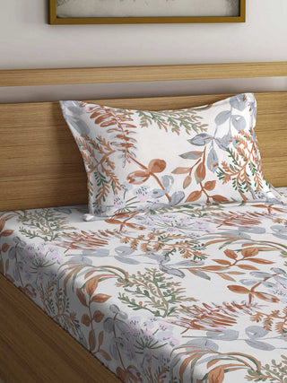 FABINALIV Multicolor Floral 300 TC Cotton Blend Single Bedsheet with Pillow Cover (225X150 cm)