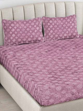 FABINALIV Onion Geometric 300 TC Woollen Embossed King Size Fitted Double Bedsheet with 2 Pillow Covers