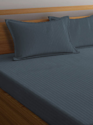 FABINALIV Dark Grey Striped 300 TC Cotton Blend Super King Size Double Bedsheet with 2 Pillow Covers (270X270 cm)