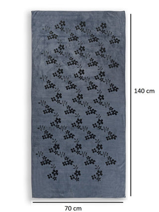 FABINALIV Unisex Grey Floral 420 GSM Cotton Bath Towel (140X70 cm)
