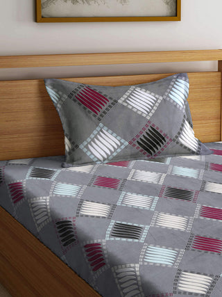 FABINALIV Grey Geometric 300 TC Cotton Blend Single Bedsheet with Pillow Cover (225X150 cm)