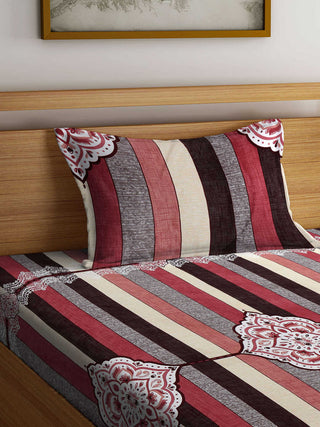 FABINALIV Multicolor Ethnic 300 TC Cotton Blend Single Bedsheet with Pillow Cover (225X150 cm)