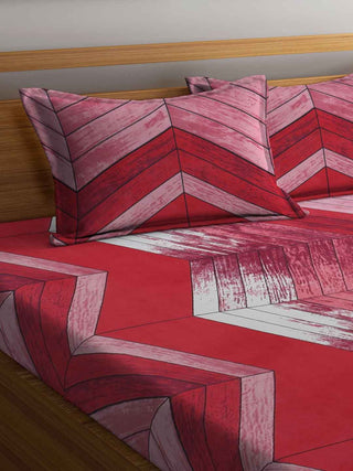 FABINALIV Red Geometric 300 TC Cotton Blend King Size Double Bedsheet with 2 Pillow Covers (250X225 cm)