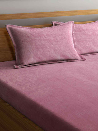 FABINALIV Onion Solid 300 TC Woollen King Size Fitted Double Bedsheet with 2 Pillow Covers (250X225 cm)