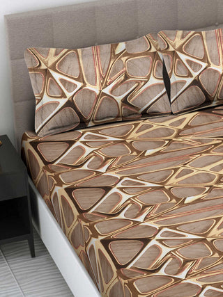 FABINALIV Brown Geometric 300 TC Cotton Blend King Size Double Bedsheet with 2 Pillow Covers (250X225 cm)