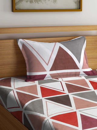 FABINALIV Multicolor Geometric 300 TC Cotton Blend Single Bedsheet with Pillow Cover (225X150 cm)