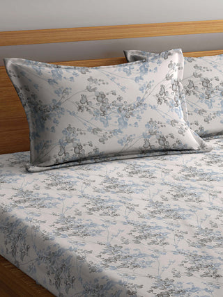 FABINALIV White Floral 300 TC Pure Cotton Super King Size Double Bedsheet with 2 Pillow Covers (270X270 cm)