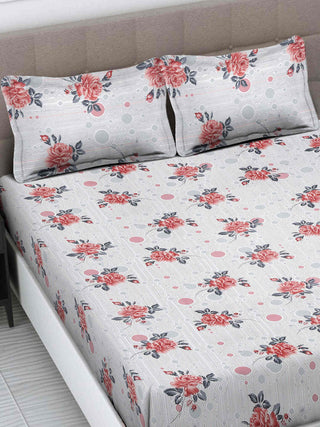 FABINALIV Multicolor Floral 300 TC Cotton Blend King Size Double Bedsheet with 2 Pillow Covers (250X225 cm)