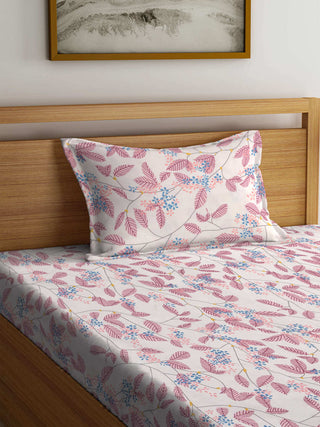 FABINALIV Multicolor Floral 300 TC Cotton Blend Single Bedsheet with Pillow Cover (225X150 cm)