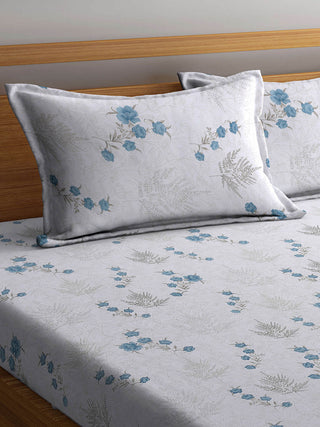 FABINALIV White Floral 300 TC Pure Cotton Super King Size Double Bedsheet with 2 Pillow Covers (270X270 cm)