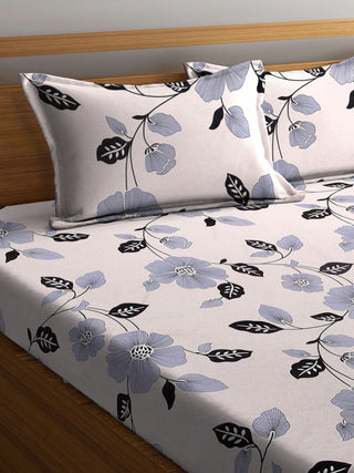 FABINALIV Cream Floral 300 TC Cotton Blend King Size Double Bedsheet with 2 Pillow Covers (250X225 cm)
