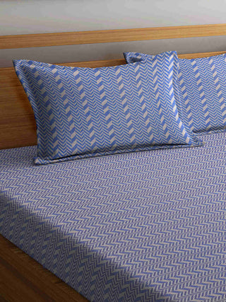 FABINALIV Blue Striped 100% Cotton Handwoven King Size Double Bedsheet with 2 Pillow Covers (250X225 cm)