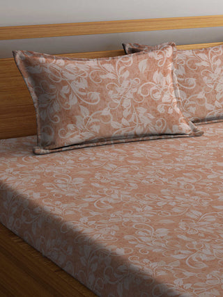 FABINALIV Brown Floral 300 TC Pure Cotton Super King Size Double Bedsheet with 2 Pillow Covers (270X270 cm)