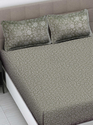 FABINALIV Mouse Floral 300 TC Woollen Embossed King Size Double Bedsheet with 2 Pillow Covers (250X225 cm)