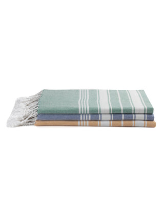 FABINALIV Unisex Set of 3 Multicolor Striped 225 GSM Cotton Bath Towels (140X70 cm)