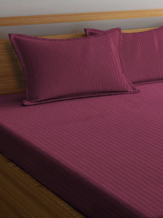 FABINALIV Maroon Striped 300 TC Cotton Blend Super King Size Double Bedsheet with 2 Pillow Covers (270X270 cm)