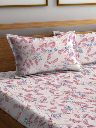 FABINALIV Multicolor Floral 300 TC Cotton Blend King Size Fitted Double Bedsheet with 2 Pillow Covers (250X225 cm)