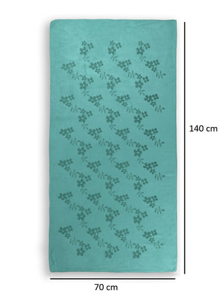 FABINALIV Unisex Turquoise Floral 420 GSM Cotton Bath Towel (140X70 cm)