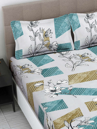 FABINALIV Multicolor Geometric 300 TC Cotton Blend King Size Fitted Double Bedsheet with 2 Pillow Covers (250X225 cm)