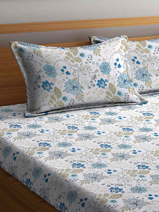 FABINALIV Multicolor Floral 300 TC Pure Cotton King Size Double Bedsheet with 2 Pillow Covers (250X225 cm)