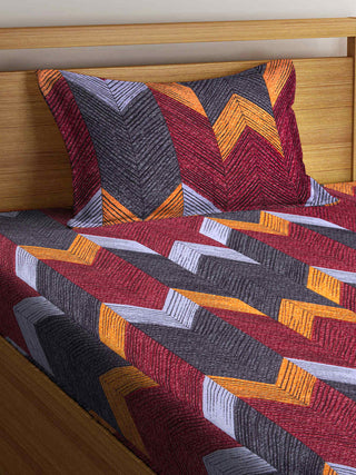 FABINALIV Multicolor Geometric 300 TC Cotton Blend Single Bedsheet with Pillow Cover (225X150 cm)