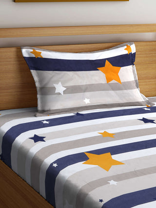 FABINALIV Multicolor Striped 300 TC Cotton Blend Single Bedsheet with Pillow Cover (225X150 cm)