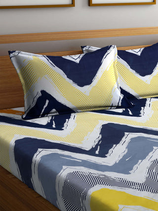 FABINALIV Multicolor Chevron 300 TC Cotton Blend King Size Double Bedsheet with 2 Pillow Covers (250X225 cm)
