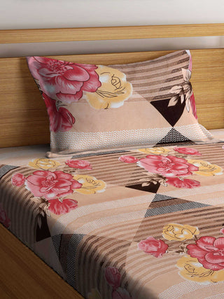 FABINALIV Multicolor Floral 300 TC Cotton Blend Single Bedsheet with Pillow Cover (225X150 cm)