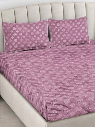 FABINALIV Onion Geometric 300 TC Woollen Embossed King Size Double Bedsheet with 2 Pillow Covers (250X225 cm)
