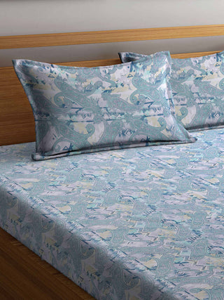 FABINALIV Multicolor Ethnic 300 TC Pure Cotton Super King Size Double Bedsheet with 2 Pillow Covers (270X270 cm)