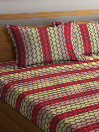 FABINALIV Multicolor Striped 350 TC 100% Cotton Handwoven King Size Double Bedsheet with 2 Pillow Covers (250X225 cm)