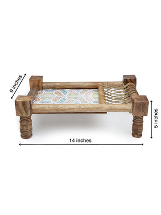 FABINALIV Multicolor Geometric Wooden Cot Serving Tray