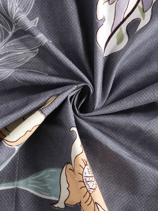 FABINALIV Grey Floral 300 TC Cotton Blend King Size Double Bedsheet with 2 Pillow Covers (250X225 cm)