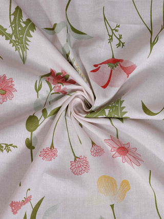 FABINALIV Off White Floral 300 TC Pure Cotton Super King Size Double Bedsheet with 2 Pillow Covers (270X270 cm)