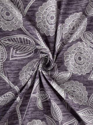 FABINALIV Purple Floral 300 TC Cotton Blend King Size Fitted Double Bedsheet with 2 Pillow Covers (250X225 cm)