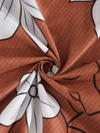 FABINALIV Rust Floral 300 TC Cotton Blend Super King Size Double Bedsheet with 2 Pillow Covers (270X270 cm)