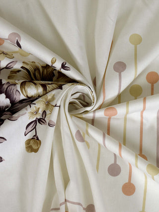 FABINALIV Off White Floral 300 TC Pure Cotton King Size Double Bedsheet with 2 Pillow Covers (250X225 cm)