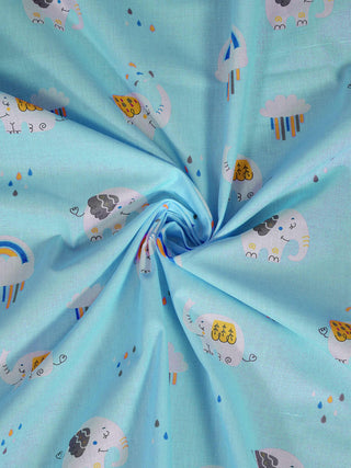 FABINALIV Sky Blue Cartoon Print 300 TC Cotton Single Bedsheet with Pillow Cover (225X150 cm)
