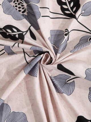 FABINALIV Cream Floral 300 TC Cotton Blend King Size Double Bedsheet with 2 Pillow Covers (250X225 cm)