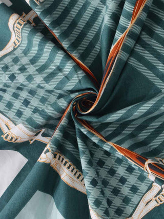 FABINALIV Green Geometric 300 TC Cotton Blend King Size Double Bedsheet with 2 Pillow Covers (250X225 cm)