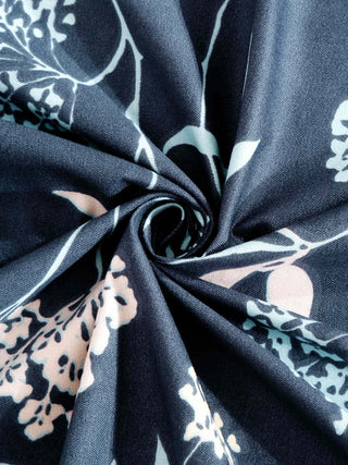 FABINALIV Blue Floral 300 TC Cotton Blend King Size Fitted Double Bedsheet with 2 Pillow Covers (250X225 cm)