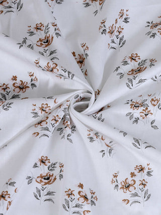 FABINALIV Off White Floral 300 TC Pure Cotton King Size Double Bedsheet with 2 Pillow Covers (250X225 cm)