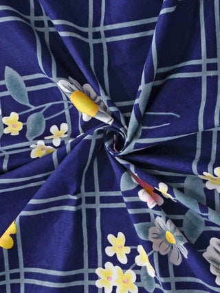 FABINALIV Blue Floral 300 TC Cotton Blend King Size Double Bedsheet with 2 Pillow Covers (250X225 cm)