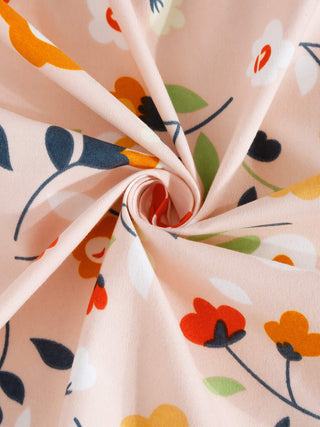 FABINALIV Peach Floral 300 TC Cotton Blend King Size Fitted Double Bedsheet with 2 Pillow Covers (250X225 cm)