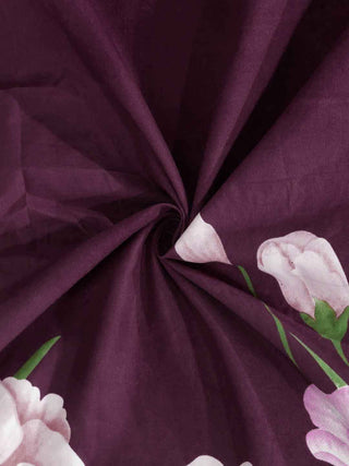 FABINALIV Maroon Floral 300 TC Cotton Blend King Size Double Bedsheet with 2 Pillow Covers (250X225 cm)