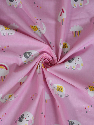 FABINALIV Pink Cartoon Print 300 TC Cotton Single Bedsheet with Pillow Cover (225X150 cm)
