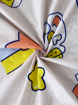 FABINALIV White Cartoon Print 300 TC Cotton Blend King Size Double Bedsheet with 2 Pillow Covers (250X225 cm)